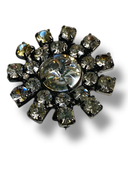 Vintage Silvertone Rhinestone Brooch 1.2" Starburst Flower