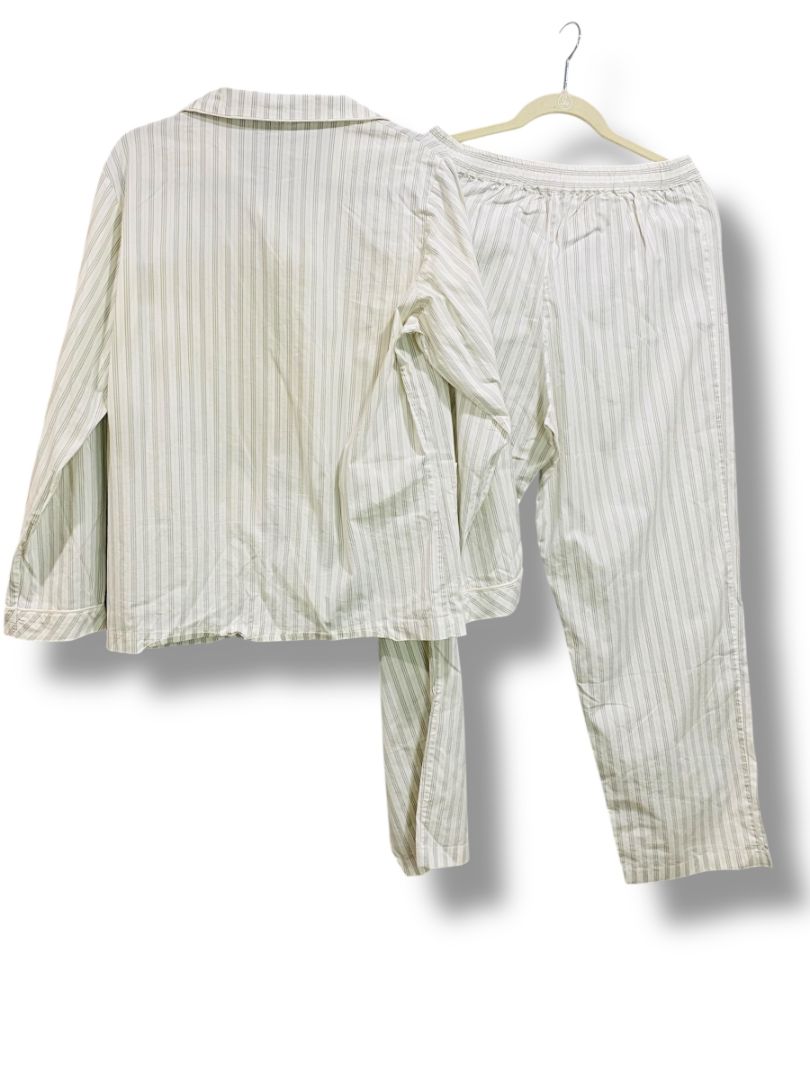 Size Medium Burberry Mens Pajama Set Gray White Stripe Shirt Pants