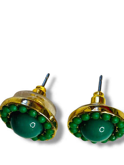 Stella & Dot Green Goldtone Cluster Pierced Earrings 13mm .5"