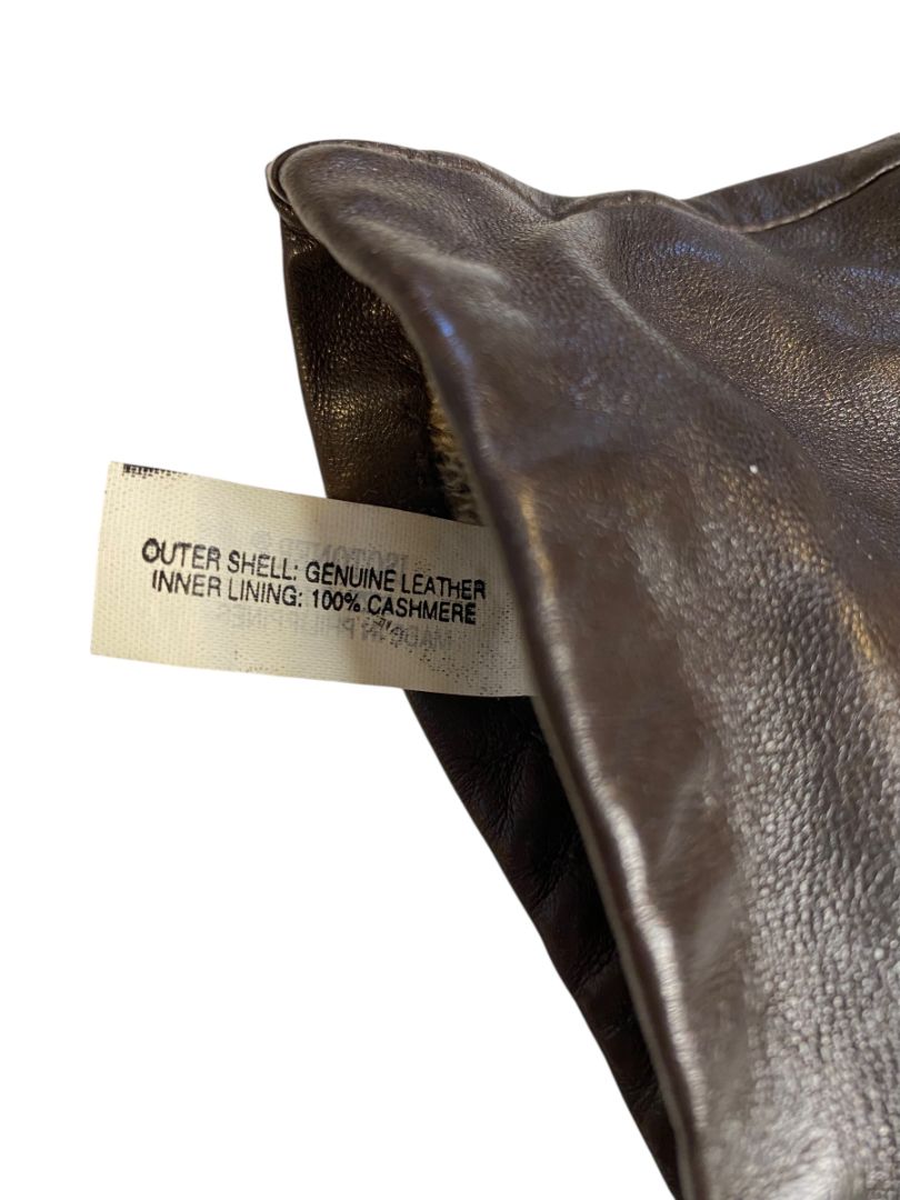 Size 7.5 Isotoner Vintage Womens Brown Leather Cashmere Lined Gloves