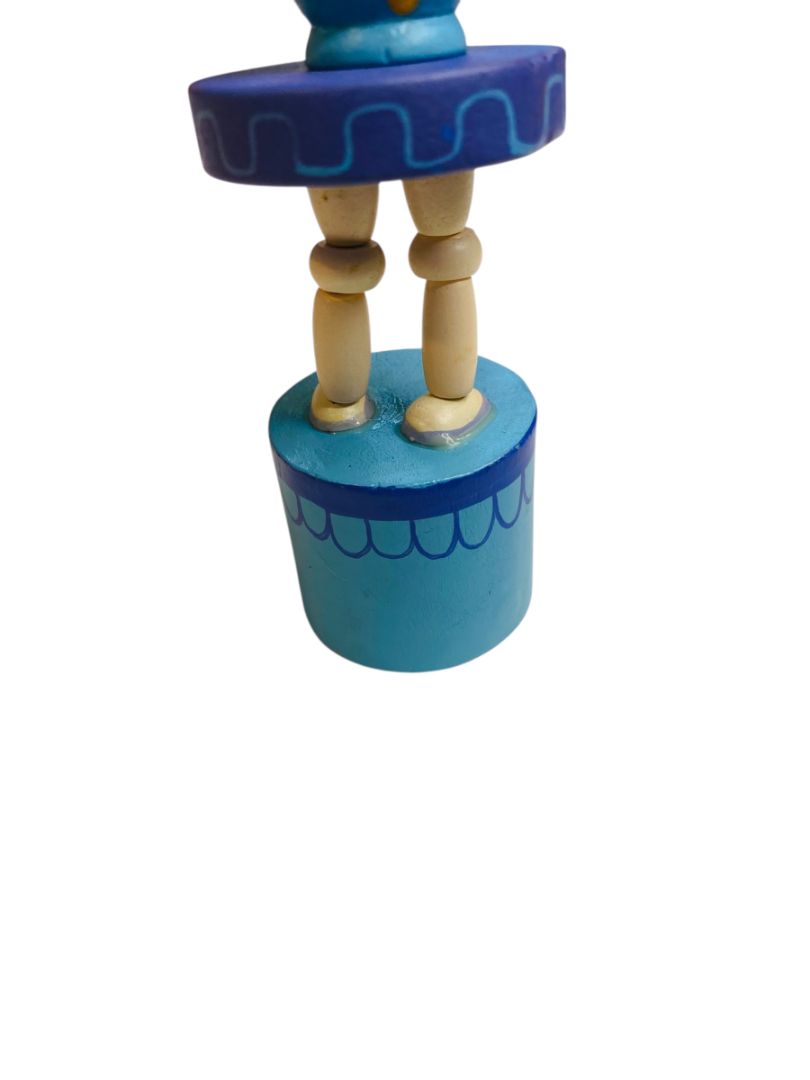 Wooden Push Puppet Collapsing Toy Ballerina Blue 4.75"