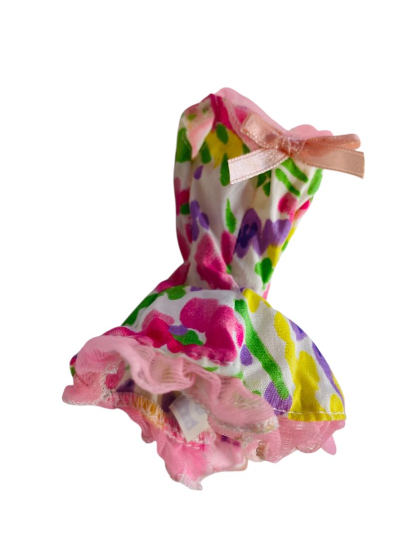 1980s Barbie Floral Mini Dress Pink Trim Sleeveless Flare