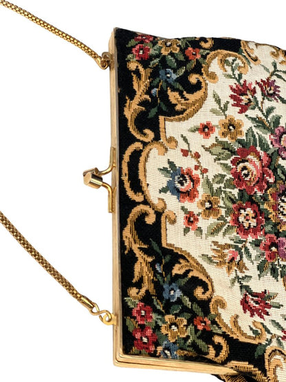 Walborg Floral Tapestry Embroidery Clutch With Chain KissLock Closure Vintage