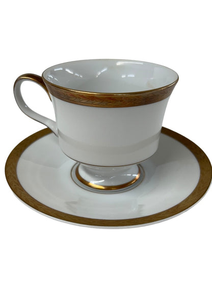 Sango Royalty Pattern White Gold Trim Tea Cup and Saucer 1970s