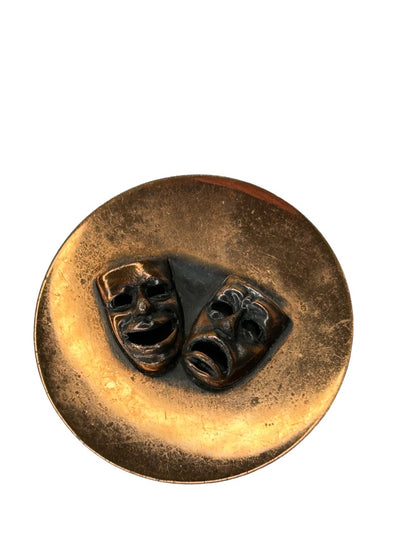 Vintage Copper Theater Drama Brooch Pin Happy Sad 1 7/8" Diameter