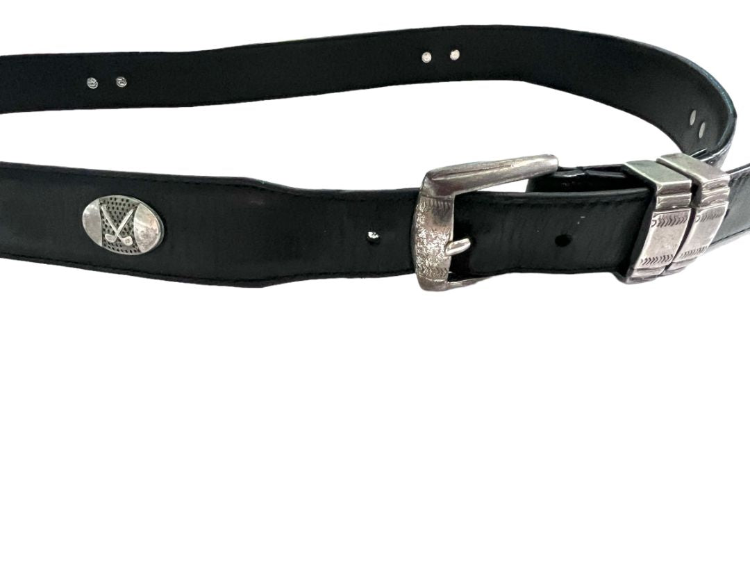 40 Black Leather PGA Tour Silvertone Medalion Men's Belt AML3000