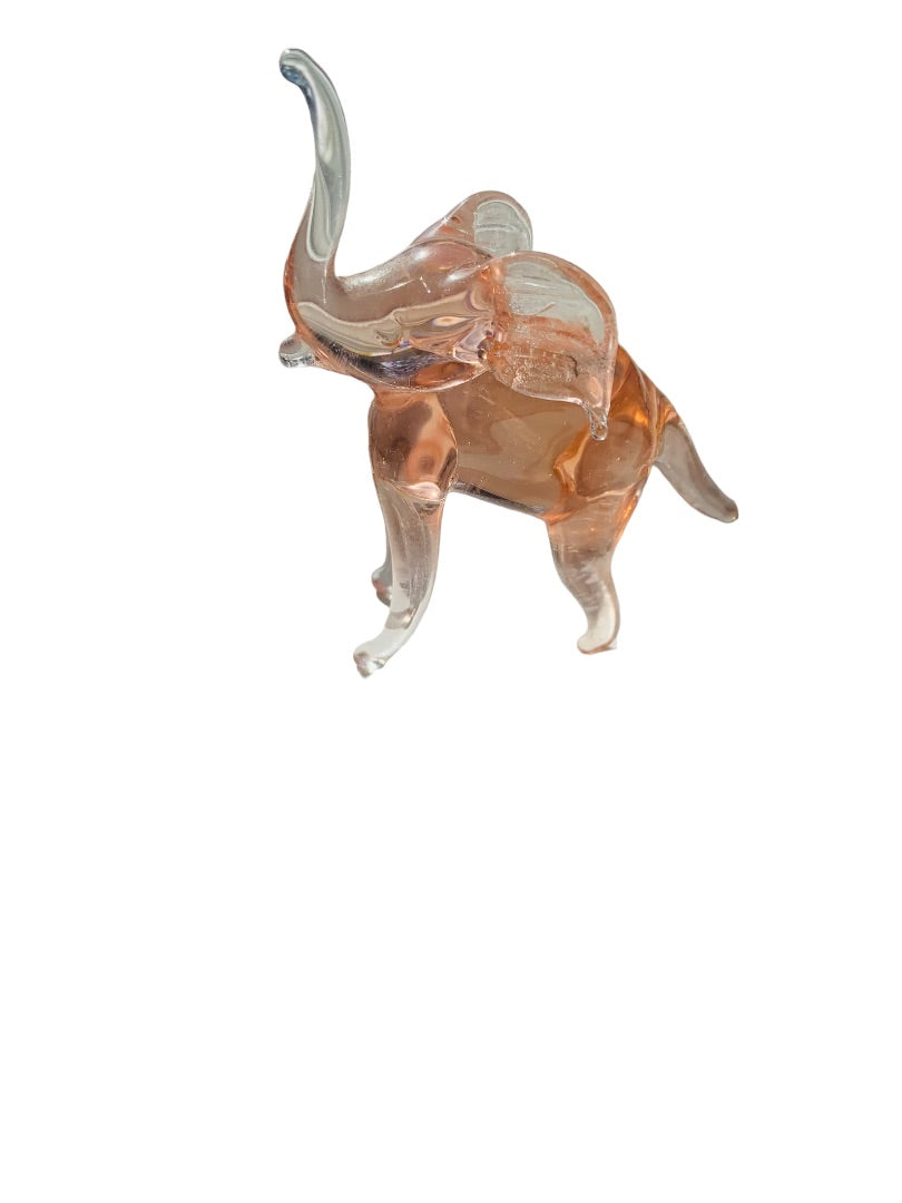 Miniature Pink Elephant Art Glass Figurine Trunk Up 2.5"h Vintage