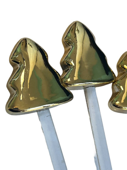 8 Plastic Gold Christmas Tree Acrylic Swizzle Sticks