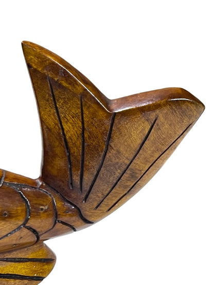 Haitain Mahogany Wood Carved Fish Statue Figurine Peek Brothers Imports, In