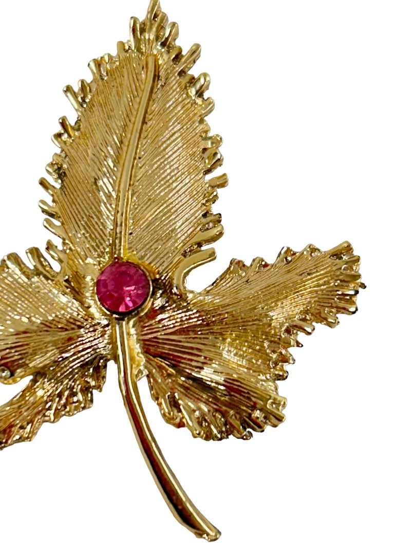 Vintage Goldtone Leaf Brooch 2.5" Statement Piece