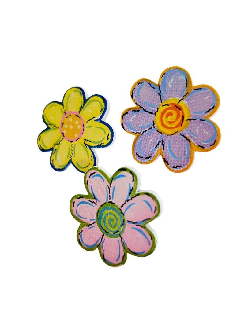 Set of 3 Pastel Flower Brooches 1.75" Diameter Pins Retro Look Plastic