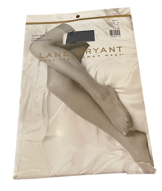 Size B Lane Bryant Daysheer Navy Blue Plus Size Invisible Reinforced Toe Pantyhose
