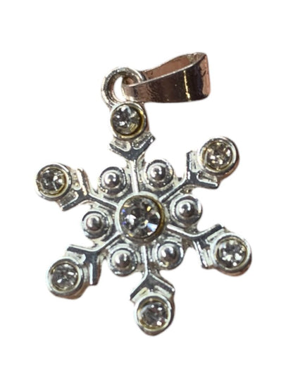 Silvertone Rhinestone Necklace Pendant Charm 1"