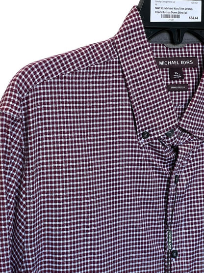 NWT XL Michael Kors Trim Stretch Check Button Down Shirt Fall