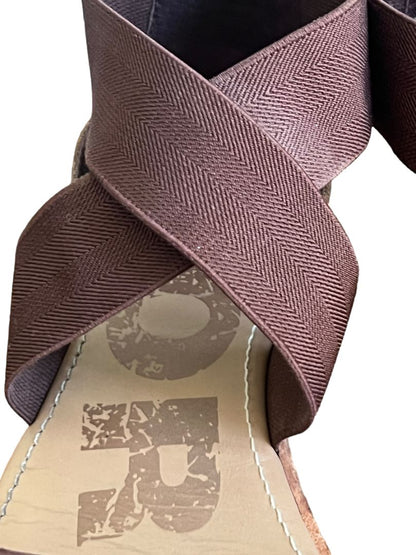 Size 9.5 Sorel Ella Leather Upper Sandals Brown Elastic Slip On