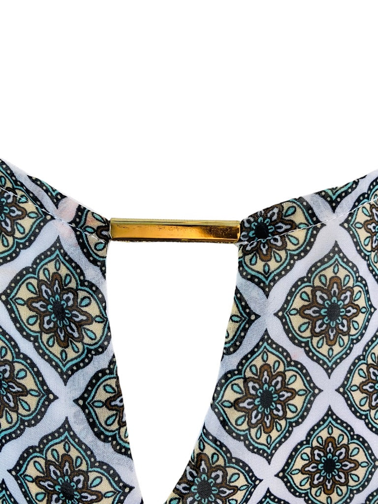 Small Petite Tacera Cold Shoulder Print Maxi Dress Elastic Waist Lined