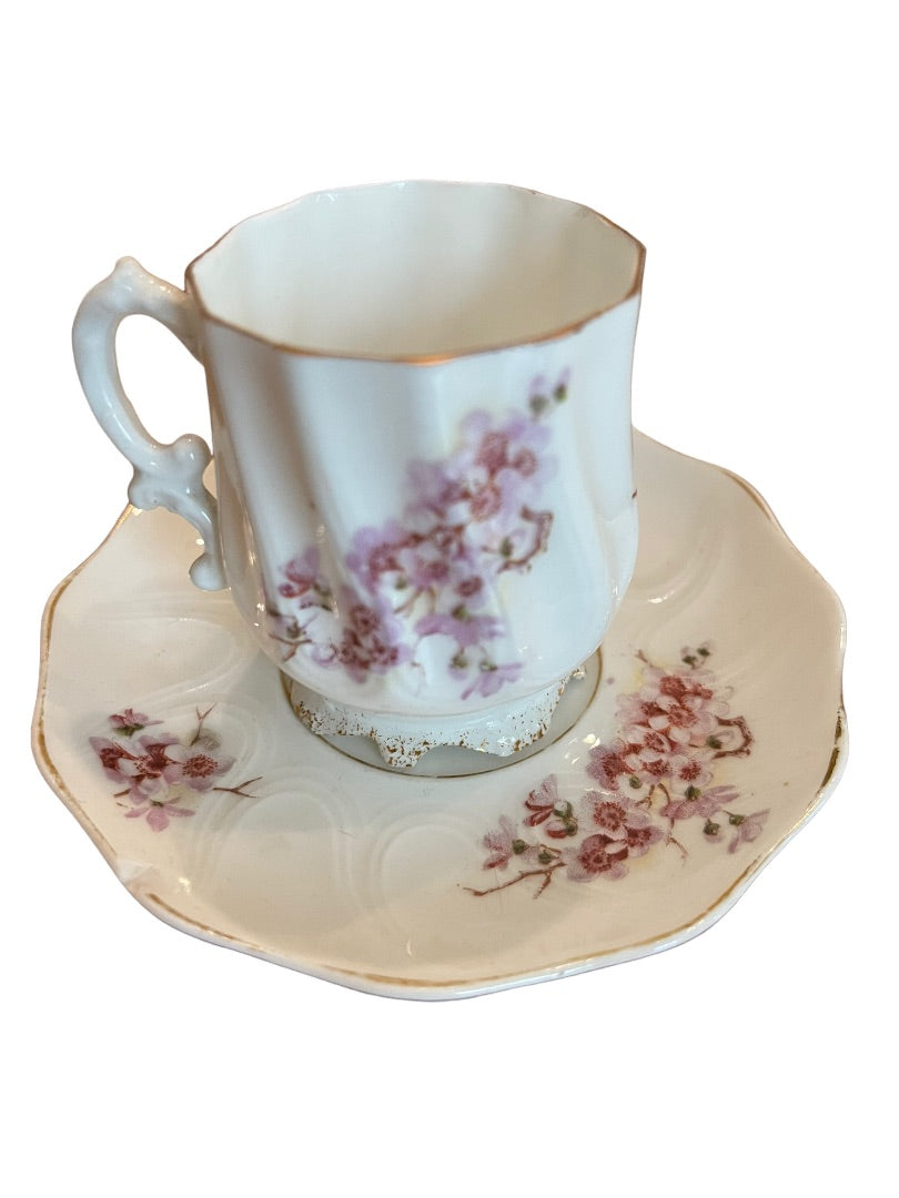 Pompadour Germany Demitasse Porcelain Cup Saucer Floral Gold Trim