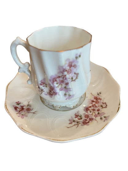 Pompadour Germany Demitasse Porcelain Cup Saucer Floral Gold Trim