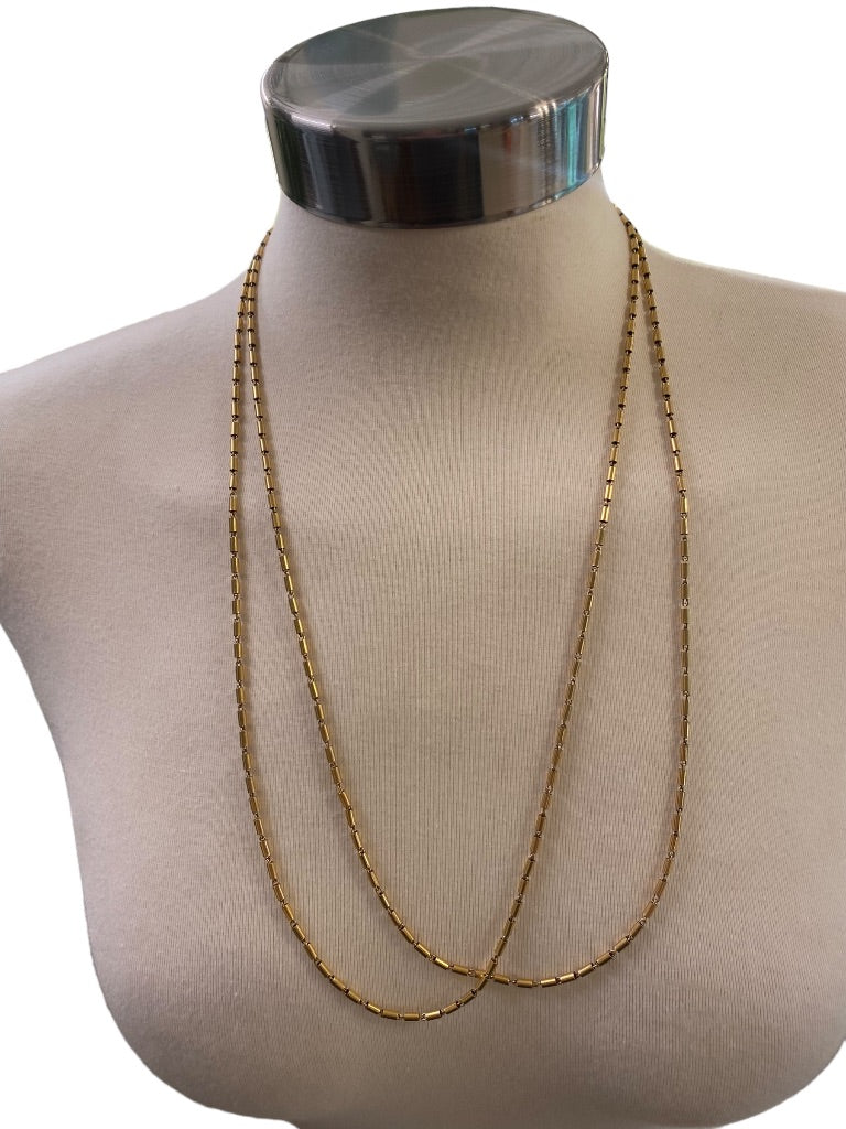 Goldtone Bugle Bead Necklace 54" Strand String Barrel Closure