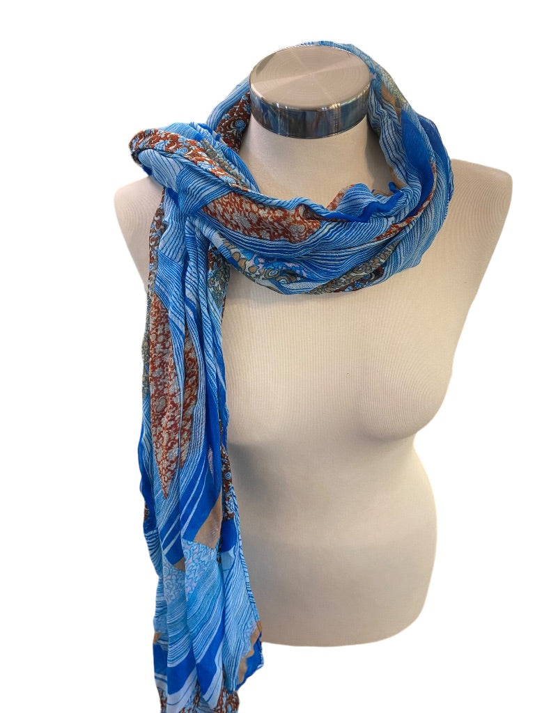 Lightweight Blue Pattern Summer Scarf 31" x 80" Womens Wrap Shawl