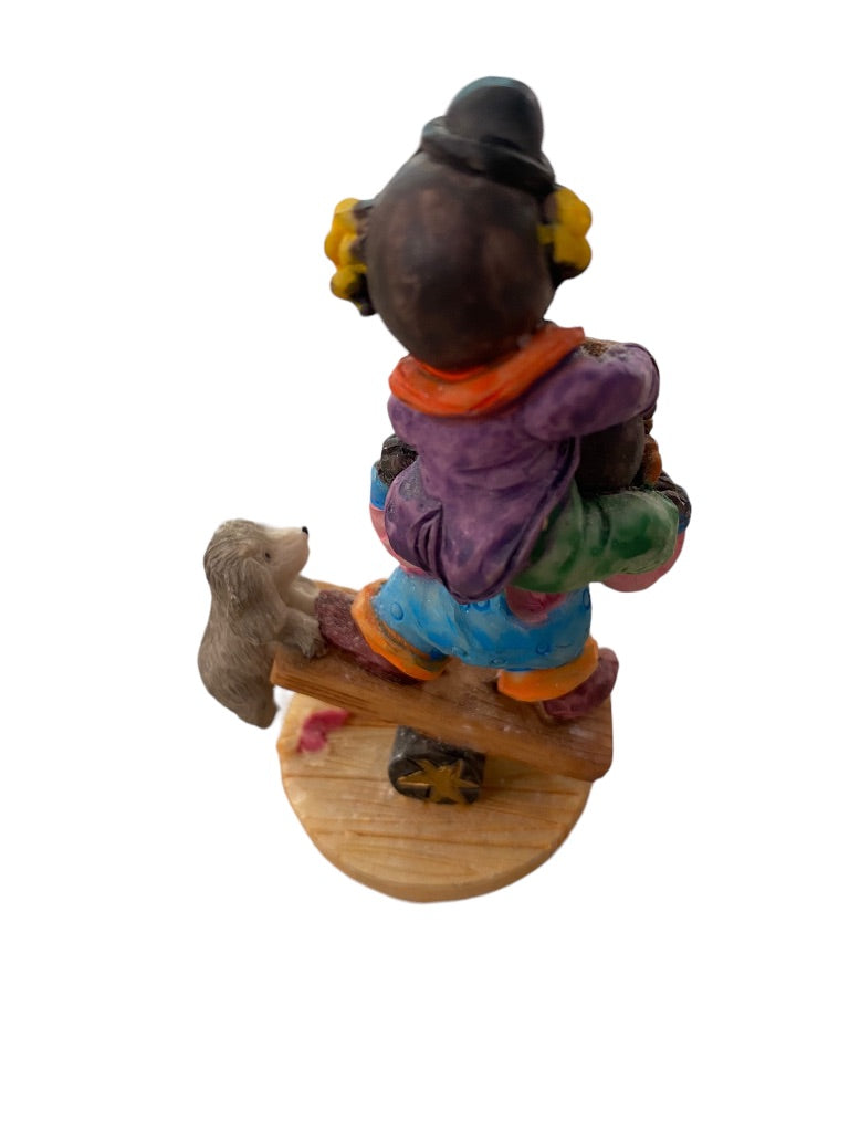 1997 Resin Clown Figurine Balancing Act Dog 3" Brown Skin