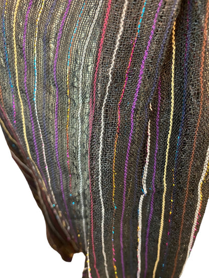 Black Lightweight Metallic Summer Scarf Fringed 58" x 24"