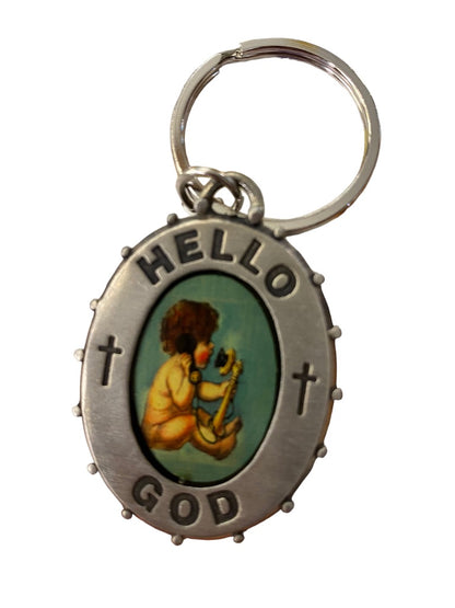 New "Hello God" Picture This Pewter Keychain Key Ring 2"