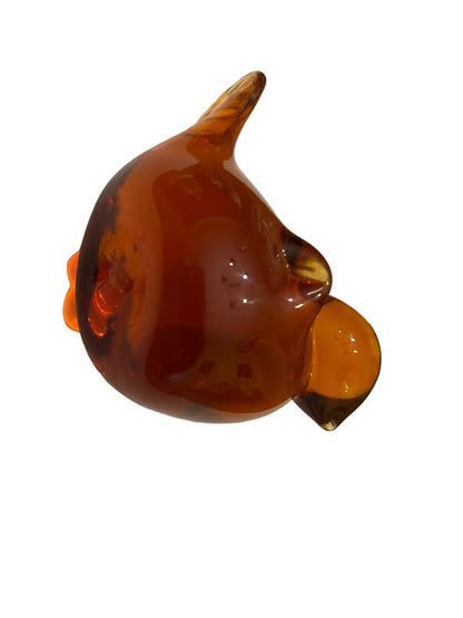 Vintage Amber Art Glass Bird Figurine Paperweight Honey Amber 4” x  3.25"