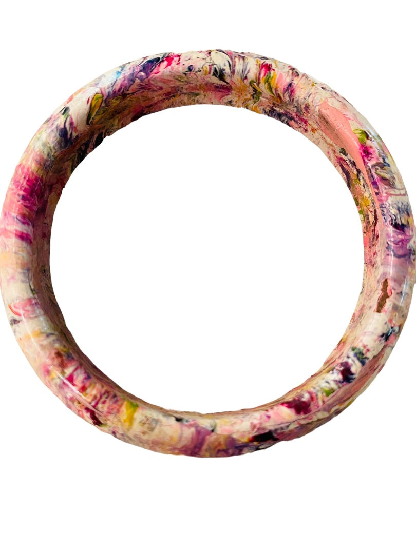 Small Painted Wooden Bangle Bracelet Swirl Multicolor 2.1" Inside Diameter