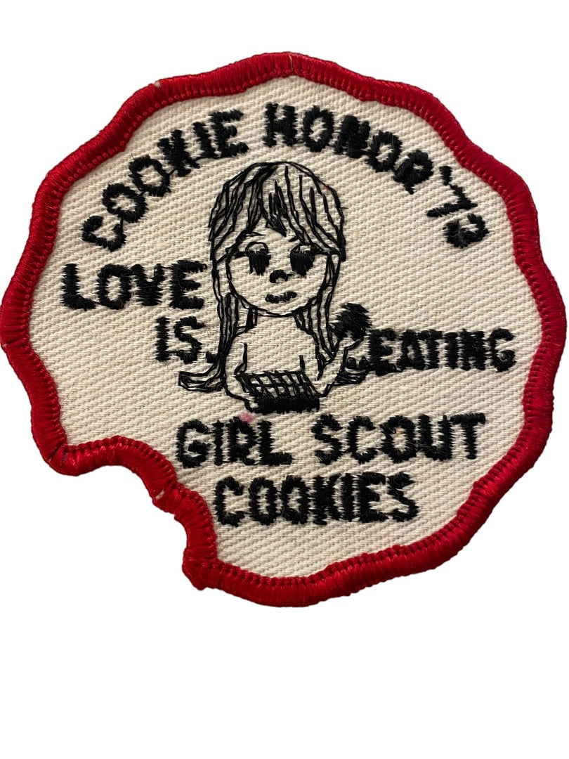 Girl Scout Patch Vintage 1973 Cookie Honor "Love is Eating Girls Scout Cookies" 3.2"