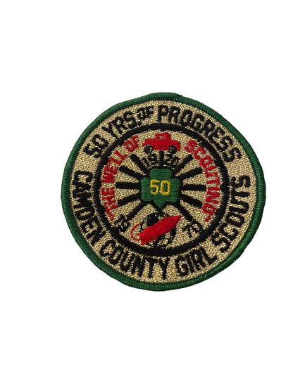 Girl Scout Patch Vintage 1970 Camden County 50 Years of Progress 3.7" Metallic