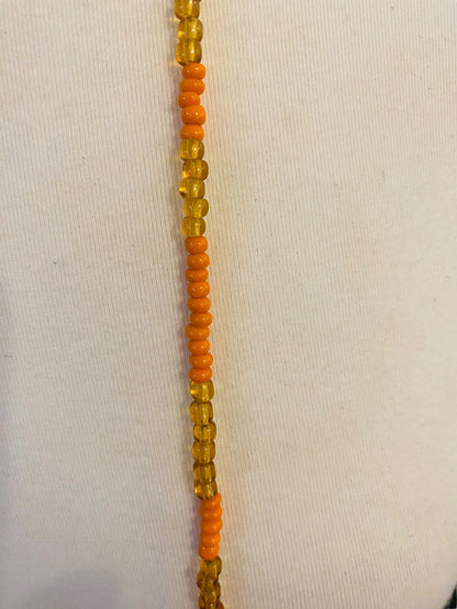 Orange and Yellow-Gold 48" Strand String Beaded Necklace Overhead No Clasp