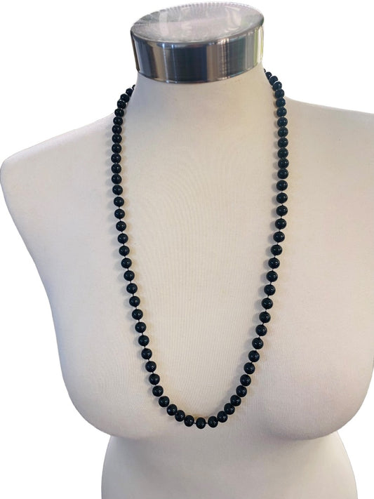 Vintage 1960s Black Acrylic Beaded Necklace 29" Spring Clasp