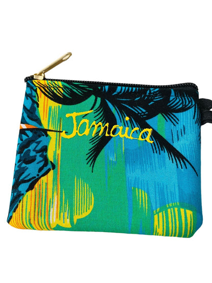 Jamaica Souvenir Small Tropical Print Fabric Wristlet Zip Top 4.75"w x 3.75"h