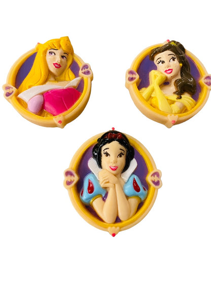 Set of 3 Disney Clip On Button Princess Snow White Belle Aurora 1.5" Diameter Slide On