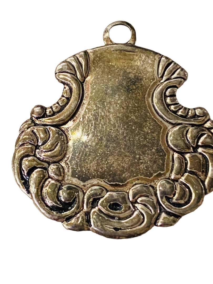 Vintage Silverplate Necklace Pendant Ornate 1.5" Lightweight