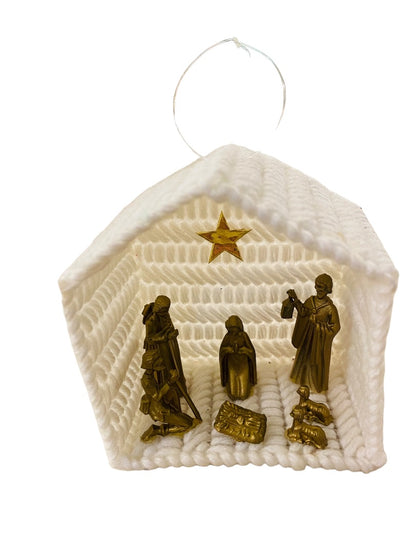 Vintage Cross Stitch Dimensional Manger Nativity Set Tabletop 3.5"h x 3"w Plastic Figures