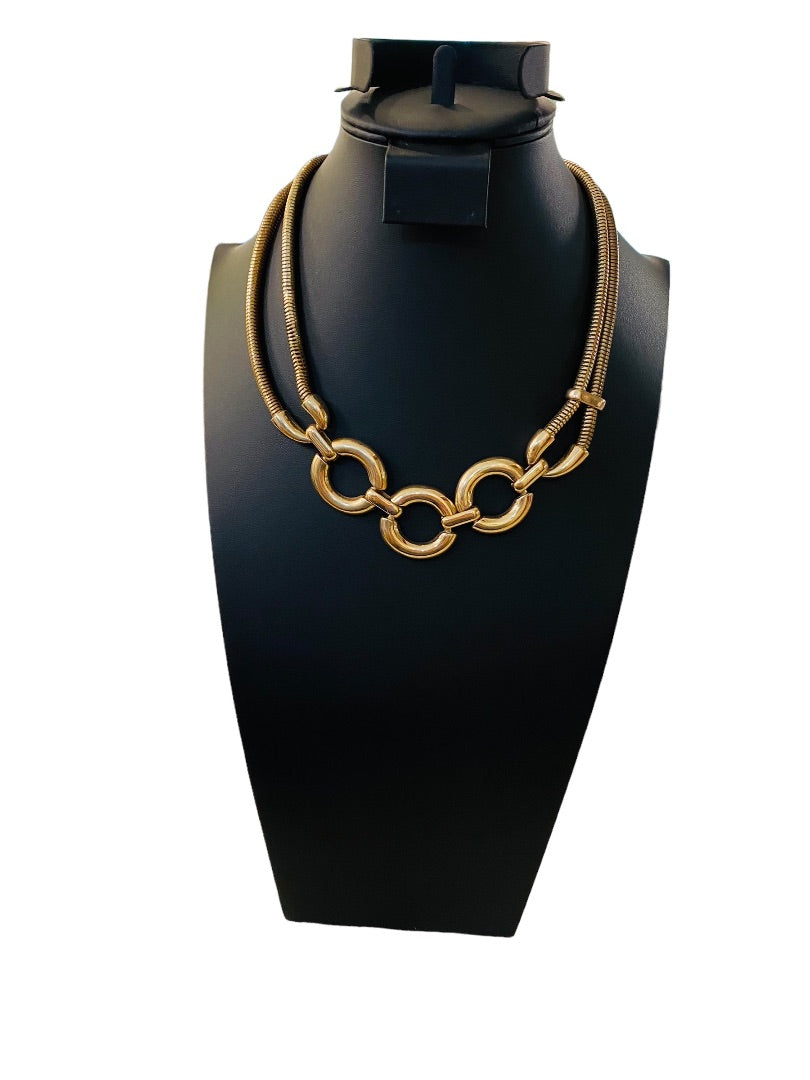 Charming Charlie Goldtone Statement Necklace 17-21" Dual Snake Chain