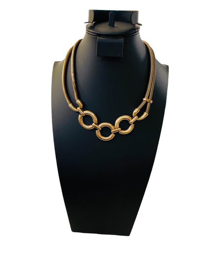 Charming Charlie Goldtone Statement Necklace 17-21" Dual Snake Chain