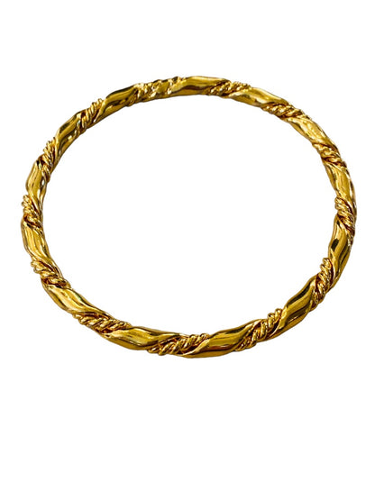 Goldtone Textured Bangle Bracelet Twist Design 2.6" Inside Diameter