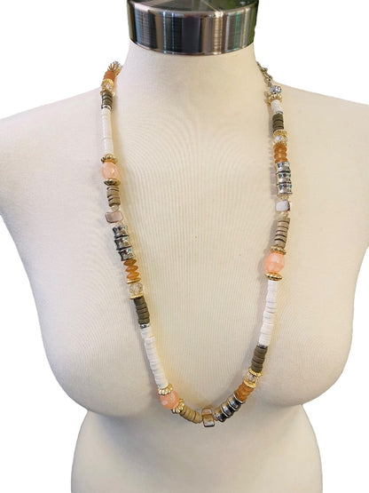 Chico's Mixed Metals Pink Brown Silvertone Lobster Clasp 37-40"