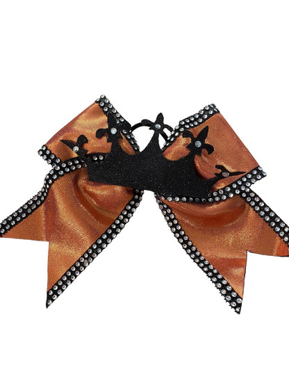 Girls Oversize Hair Bow 6.5" Elastic Ponytail Holder Shiny Orange Black Crown