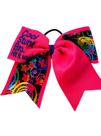 Girls Oversize Hair Bow 6.5" Elastic Ponytail Holder Hot Pink "Cool Stunt Bro"