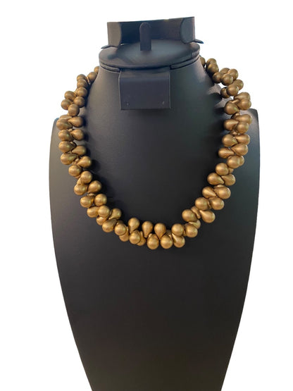 Goldtone Plastic Bead Chunky Statement Necklace 19" Lobster Clasp Retro