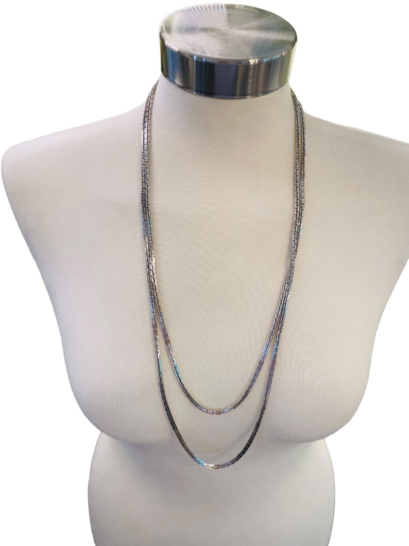 Silvertone Box Chain Necklace 62" Long Spring Clasp Shiny Strand String