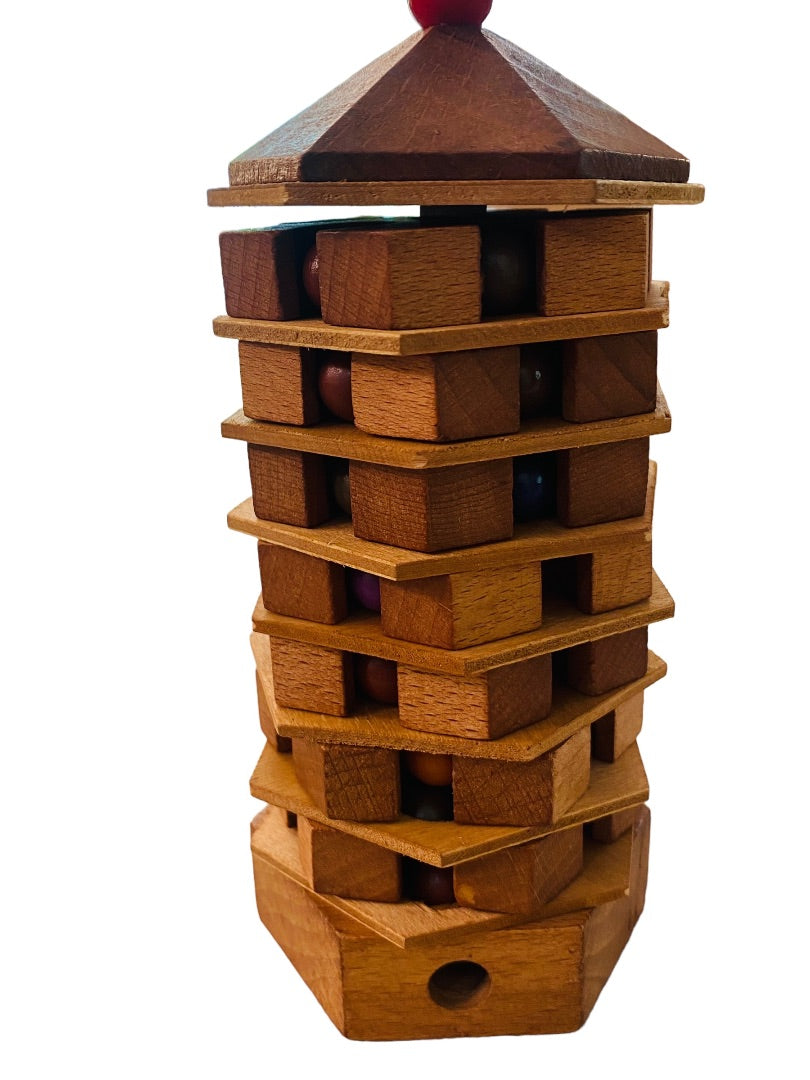 Wooden Chinese Pagoda Brain Teaser Game Twist 6"h Puzzle Puzzler