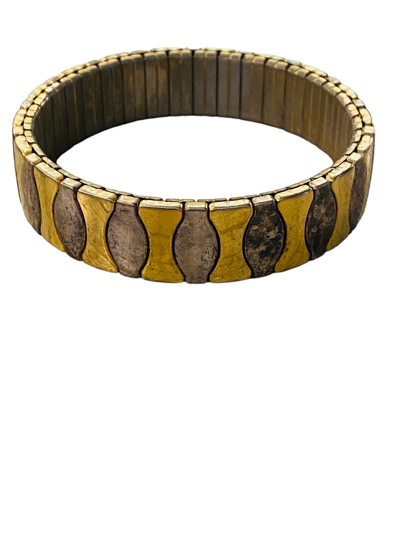 Silvertone Goldtone Stretch Bracelet Stainless Steel Oval Hourglass Design