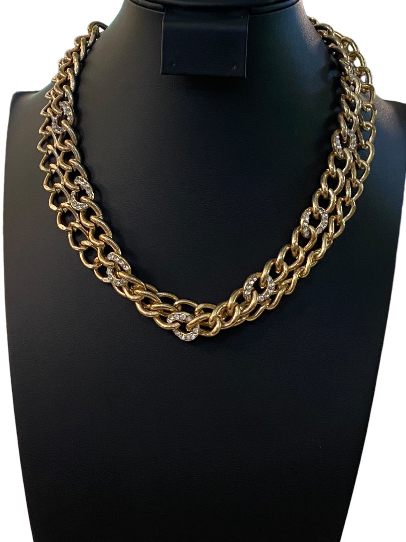 Goldtone Chunky Dual Strand Chain Necklace Lobster Clasp 17-20"