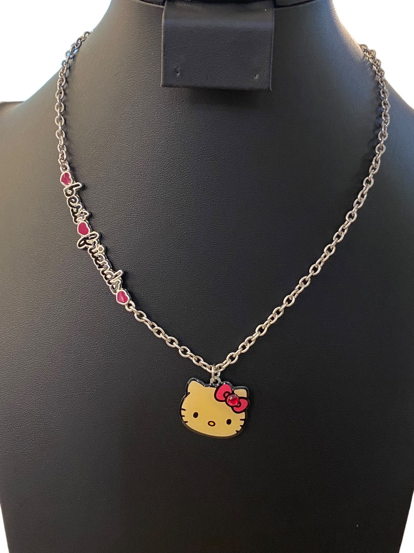 2012 Hello Kitty Sanrio Pendant Necklace Silvertone "Best Friends" 17.5"