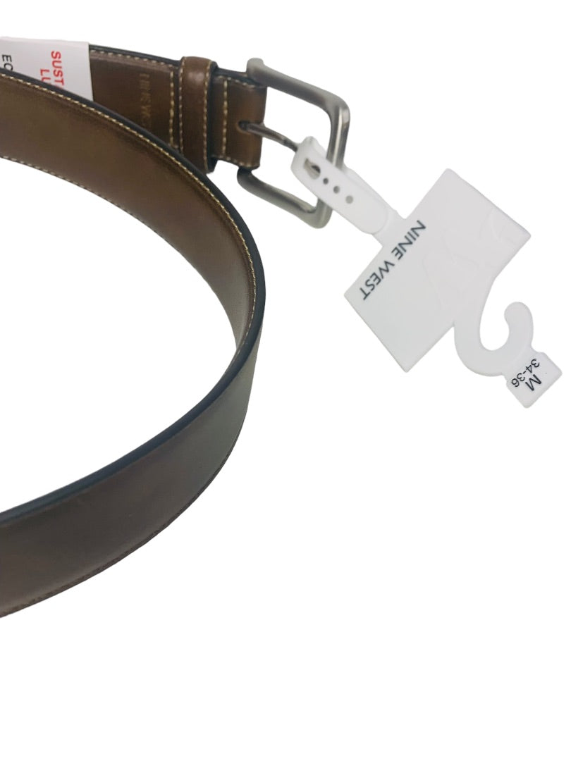 Medium 34-36 Nine West Mens New Tan Vegan Leather Belt Contrast Stich 1.25" Width